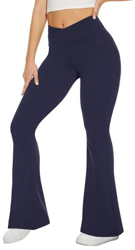 TNNZEET utsvängda byxor dam, midja, breda ben, yogabyxor, ogenomskinliga, bootcut, leggings, joggingbyxor, jazzbyxor, för gym, sport, Marinblå, XL