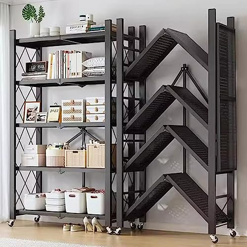 Estante de almacenamiento de metal plegable de 5 niveles con ruedas, no requiere montaje, ideal para garaje, cocina, despensa y oficina en casa