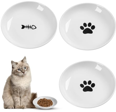 3 Pezzi Ciotole per Gatti in Ceramica,Ciotola per Gatti Ciotola, Con anello in Silicone Antiscivolo, Adatto a Gattini, Cuccioli e Altri Piccoli Animali Domestici