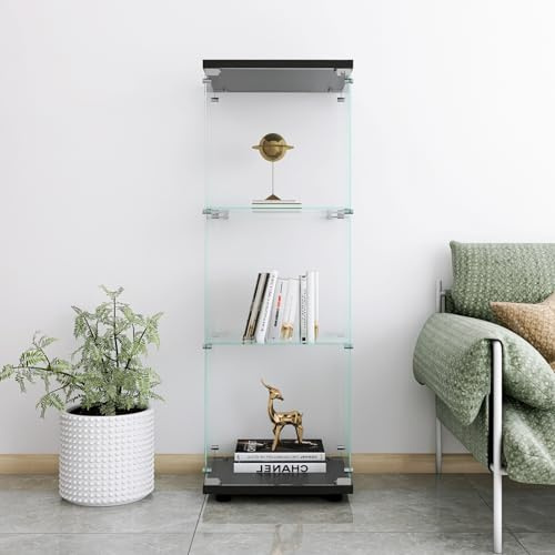 TIMORWTF Glasmonter, modern garderob med 3 hyllor och dörrar, väggskåp för samling, sovrum, vardagsrum och matsal, svart