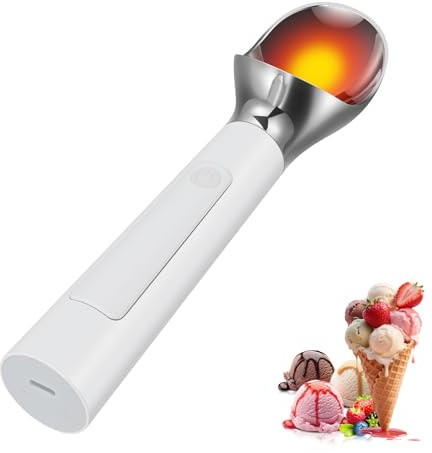 Heated Ice Cream Scoop, Rechargable with Adjust Heat, LED Display, 3400mAh, IPX67 Waterproof & Fast Heating, Easy Scooping for Hard Ice Cream