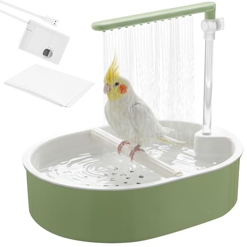 GUIJZSLTRG Automatic Bird Shower Bath, USB Rechargeable Budgie Bath, Circulating Water Parrot Bathtub, Large Capacity Parrot Shower Bird Cage Supplies for Parakeet, Cockatiel & Small Medium Birds