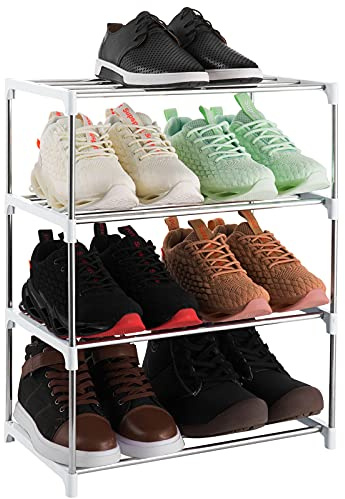 Xerhnan kleines Schuhregal mit 4 Ebenen, Schuhablage Für Bis Zu 8 Paar Schuhe für Eingang/Schrank für platzsparende Aufbewahrung (weiß)
