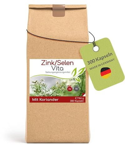 Cellavita - Zink-Selen & Koriander Vita 300 vegane Kapseln im Vorratsbeutel – Zinkcitrat & Natriumselenit zur Unterstützung des Immunsystems & Zellschutzes – Zusatzstofffreies Nahrungsergänzungsmittel