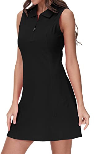 JINSHI Women's Sleeveless Polo Dress Cotton Casual Sports Golf Tennis Dress with 1/4 Zipper