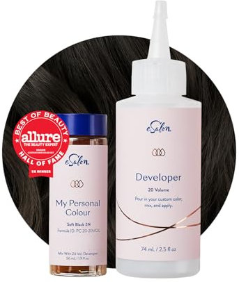eSalon Coloration Permanente - Sans Ammoniaque Sans PPD - Couvre 100% des cheveux blancs - Résultat Professionnel - Noir Doux 2N