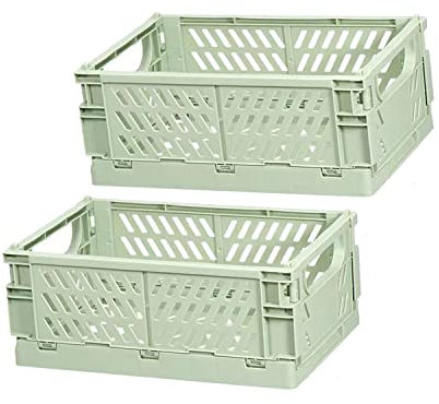 Frepea 2 Stück Aufbewahrungskorb Kleine Klappboxen Grün Faltbar Stabil Aufbewahrungskiste Kunststoff Klappkorb für Küche/Kinderzimmer/Büro(Hellgrün)