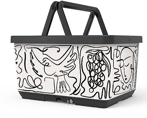 Basky Basket Bici Cestino Rimovibile | Picasso Line Drawing | Bici Elettriche | Cesto Bici Anteriore e Posteriore | Fissaggi Adattabili Portapacchi Sistema a Incastro con Chiusura | Sostenibile