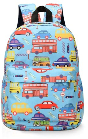 TOPWAYS Cute Backpack School Bag, Multifunctional storage Waterproof Nylon Large Rucksack Elementary Schoolbag Book Casual Daypack for Girls Boys 3-8 years old (Sky Blue Car)