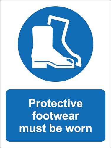 Protective Footwear Must be Worn Safety Sign - 1.2mm Rigid Plastic 300mm x 200mm Case (Pack of 5)