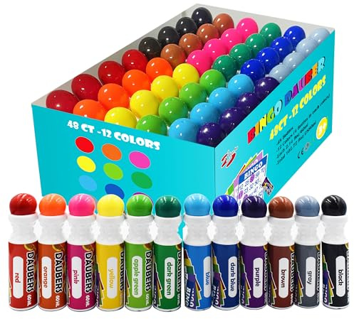 Yuanhe Bingo Daubers Dot Markers - Panit Dotters Dabbers Bulk Mixed Colors Set of 48 Pack-12Colors