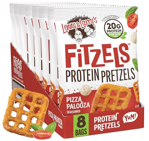 Lenny & Larry's - Fitzels Protein Pretzels (8 x 85g) – Pizza Palooza – 20g Eiweiß pro Portion – Protein-Brezeln mit Pizzageschmack – Vegan – Ideal für unterwegs oder nach dem Training