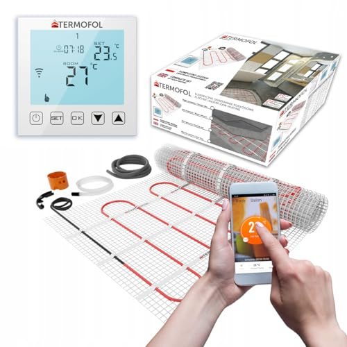 Termofol Set de esterilla calefactora con termostato WiFi - Calefacción eléctrica de suelo para baño, sala de estar y cocina - Lámina calefactora con potencia de calentamiento 150W/m² - Superficie 7,0