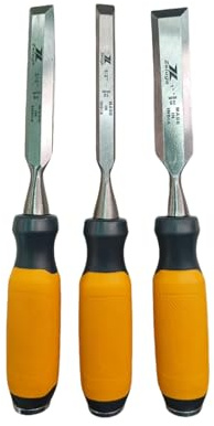 25-428 3 Pc. Pro Premium Wood Chisel, Carving Carpenter Set, Professional Grade Tools for Precision Crafting and Sculpting