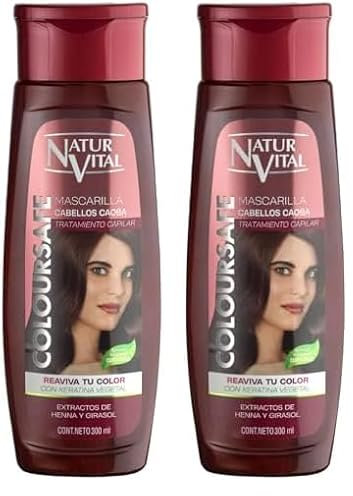NaturVital - Mascarilla de Pelo ColourSafe, Sin Sulfatos ni Parabenos, para Cabellos Caoba y Cobrizos, Aporta Brillo y Protege el Color, para Mujeres, 300 ml (Paquete de 2)