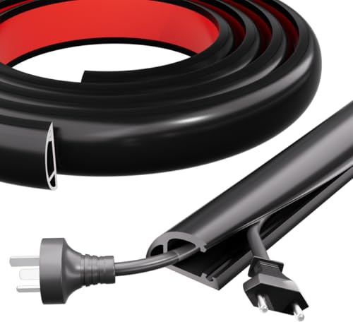 Esufeir 2M Side-open Floor Cable Cover Wire Protector Outdoor,Silicone Flexible Cable Tidy Strips,Self Adhesive Cord Hider Channel Wire Cover for Office Home Factories Garages,Black