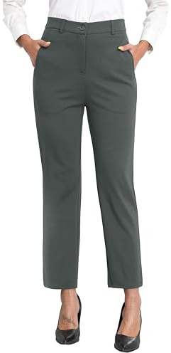 GRECERELLE Pantalon de costume pour femme - Pantalon d'affaires stretch élégant - Taille élastique avec fermeture éclair - Poches et boutons - Pour le bureau, les affaires, la vie quotidienne, gris