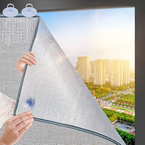 Sonnenschutzfolie Fenster Innen Hitzeschutz Fenster 8mm Doppelte Aluminium Isolierfolie Mit Saugnäpfen Sichtschutzfolie Fensterfolie Sonnenschutzfolie Dachfenster 30-200cm(Gray,40x100cm)