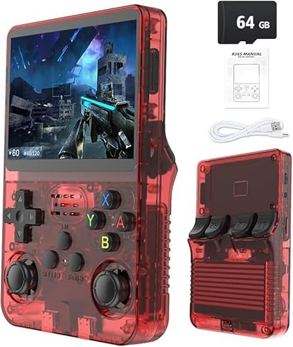 Console da gioco retrò portatile con schermo IPS da 3,5, 64GB di memoria, R 36 oltre 20.000 giochi, basato su LINUX Open Source ARKOS REGALO DI NATALE ROSSO 36 s