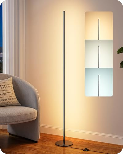 EDISHINE Lampadaire LED avec 3 Températures de Couleur et Intensité Variable en Continu, Hauteur Réglable 152 Cm, Lampe d'Angle Moderne pour Salon, Chambre, Bureau, Noir