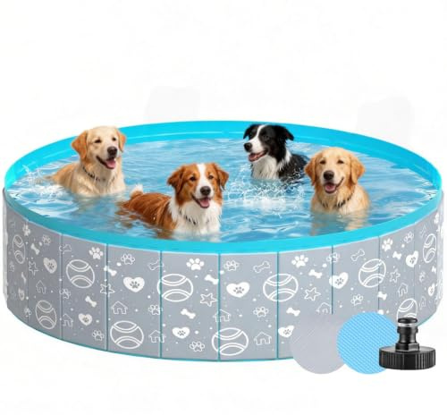 Hundepool 160x30cm, Faltbare Hundepool für Große & Kleine Hunde, Tragbar Swimmingpool für Kinder, Abriebfest/rutschfest/Nicht-Verformbar/Verdickt Material