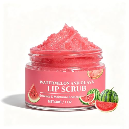 Lippenpeeling Watermelon & Guava, Lip Exfoliator Scrub für geschmeidige und weiche Lippen, Fruchtiges Lip Scrub Bulk gegen abgestorbene Haut, Natürliches Lippenpflege für weiche Lippen, 30g