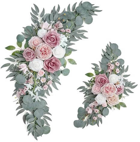 PONATIA Small Wedding Arch Flowers (Pack of 2), Artificial Dusty Rose Flowers for Wedding Welcome Signs Decorations and Arch Flower For Wedding Ceremony Reception (Dusty Rose & Blush)