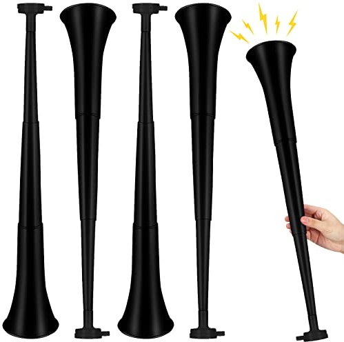 Outus Vuvuzela, 4 corni pieghevoli da stadio, 61 cm, in plastica, per eventi sportivi, giochi di laurea, scuola, sport, feste, accessori (nero)