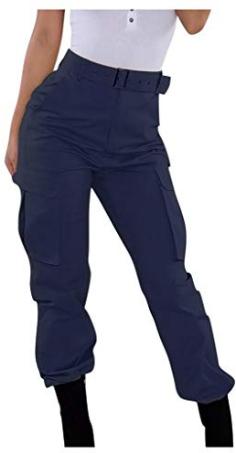 KBOPLEMQ Pantaloni cargo da donna, leggings cargo con tasche, sexy, skinny, con tasche multiple, pantaloni slim fit, per il tempo libero, pantaloni da combattimento, pantaloni dritti, O blu., XL