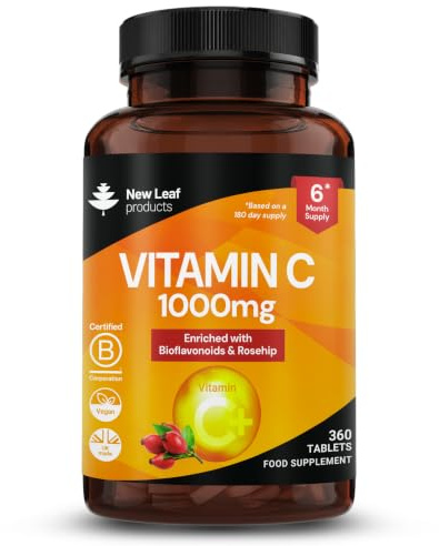 Vitamin C Tablets 1000mg - Enriched with Bioflavonoids & Rosehip - Premium Vitamin C Supplements - 360 Vegan Vitamin C Tablets High Strength Ascorbic Acid VIT C for Normal Immune System UK Made