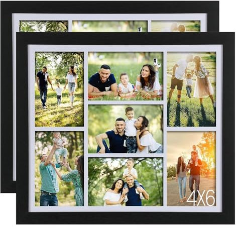 DoubleFill 2 Pcs 4x6 Collage Picture Frame 7 Photo Wood Frame, Black