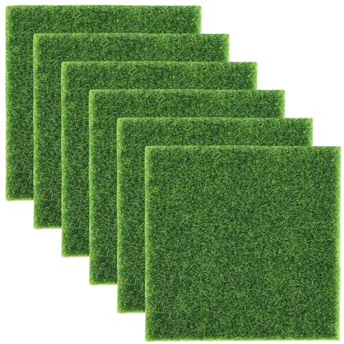 LEEQ 6 pcs Césped Artificial para Manualidades - Césped de Hierba Artificial Alfombra de Césped Miniatura de césped Artificial Jardín 15 * 15cm, Musgo Artificial, Casa Muñecas DIY Adorno Jardín