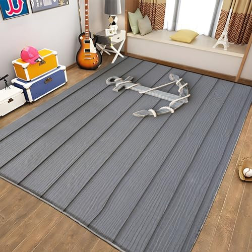 Waschbarer Teppich Anker und graue Holzmaserung Teppich Wohnzimmer 120x170 Teppich Kurzflor Modern Teppich Schlafzimmer Teppich Groß Weiche rutschfest Waschbarer Teppich