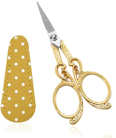 Bastelschere Erwachsene Kleine, Schmetterling Sharp Stoffschere Nähen Stickerei Schere aus Edelstahl Kleine Diy Bastel Schere Büro für Stickerei und Täglichen Gebrauch mit PU-Abdeckung (golden)