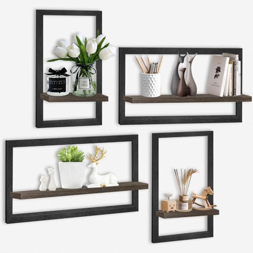 Wandregal-4 Set | Paulownia-Holz Regale für Wände | Hängeregal | Regal Wand Deko Hängeregal Loft Wandregale | Wanddeko und Ablage für Bad, Wohnzimmer, Küche, Café,Hotel,Schlafzimmer und mehr