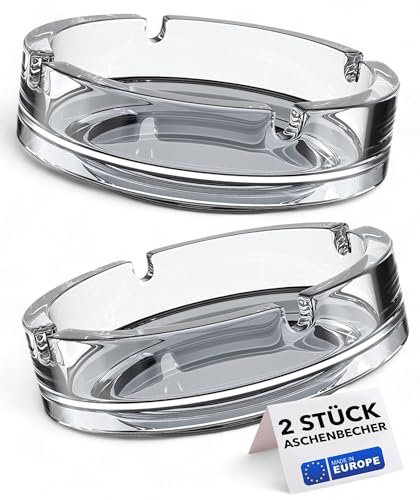 2 Stück Vienberg Aschenbecher aus Glas | Glasaschenbecher | Spülmaschinenfest | Stapelbar | Klar, Rund | 4 Ablagestellen, Ø 10,4cm