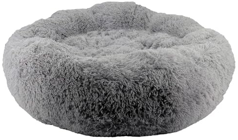 Ancol Super Plush Donut Dog Bed in Slate Grey - Comfortable Indoors Snuggle Pad with Raised Rim - Cosy Puppy Mat Sleeping Place - 100cm