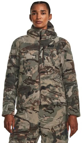 Under Armour Women's Rut Windproof Jacket, UA Forest Camo, Windproof, Sherpa Lining, 4-Way Stretch, Hooded (1378819-994004)