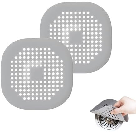 Eupneicu Coladores De Drenaje De Silicona[ 2 Piezas ], Silicona Atrapa Pelos Ducha con Ventosa, Ventosa Fuerte para Bañera, Baño, Cocina [Gris]