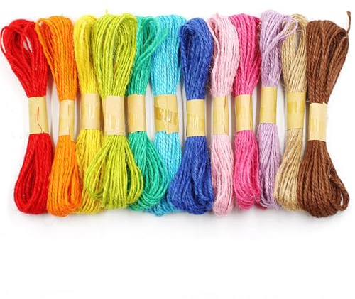 Hoshisea 12 Pièces Cordon Naturel, Cordon en Fibre de Jute Coloré, Ensemble Cordon en Corde Jute Naturel, Utilisé pour Accrocher des Photos, des Cadeaux, des Décorations Bricolage (12 Couleurs)