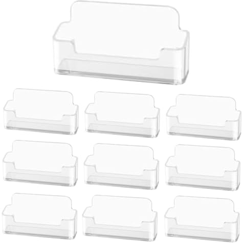 flintronic 10Pcs Transparent Business Card Holder, Acrylic Transparent Business Card Holder, Clear Business Card Hold-er Display Desktop Business Card for Desktop Office, Fits 30-50 Business Cards