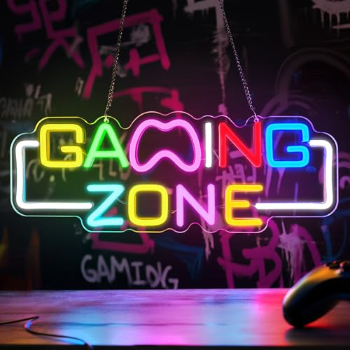 Lxmoneon Gaming Zone enseigne au néon,Enseigne lumineuse néon LED colorée pour salle de jeux intensité variable USB idéale pour les jeux vidéo pour les joueurs garçons et adolescents