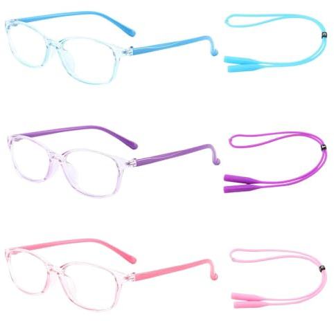 UBSIUH 3 Pieces Of Children'S Anti-Blue Light Glasses And 3 Pieces Of Anti-De-Silica Glasses Ropes, Children'S Glasses Without Any Limit, Soft And Bendable.
