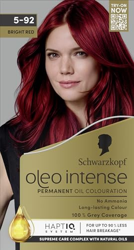 Schwarzkopf Oleo Intense Permanent Hair Colour 5-92 Bright Red | Ammonia Free Oil Hair Dye | 100% Grey Coverage | Long-Lasting Vibrant Red | With HaptIQ System & Caring Oil Mask