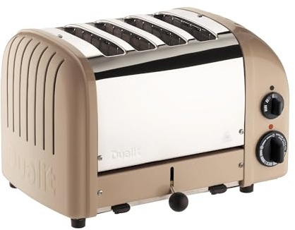 Dualit Classic 4 Slice Vario 2.2kW Toaster, Sandstone and Stainless Steel, Hand Built in the UK, Replaceable Proheat Elements, Heat 2 or 4 Slots, Defrost Bread, Mechanical Timer, 40579