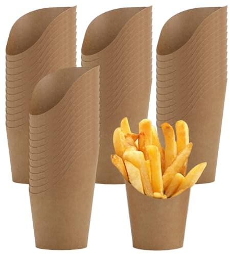 SMELEYOU 50 14 Oz Deli Cups, Disposable Slanted French Fries Sweet Potato Cups Milk Ice Cream Egg Waffles Paper - Perfect Appetizer For Parties, Events, Weddings, Etc.