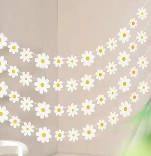 Guirnalda de Margaritas 4 Piezas Flores de Papel Banner, Flores Pancarta, Guirnalda de Primavera para Fiesta de Primavera, Decoraciones Cumpleaños, Decoraciones Boda