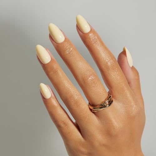 LAMIMOSA 32Pcs Butter Yellow Press On Nails Short Almond – Solid Color False Nails with Glue, Soft Gel Stick On Nails in 16 Sizes, Reusable Fake Nails Kit, Spring Summer Glue On Nails, BUTTERCUP