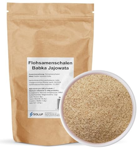 SOLUP Coquilles de psyllium moulues 1 kg I Graines de psyllium Psyllium Husk Fibres Alimentaires Poudre de Psyllium Poudre de psyllium moulu Coquilles de psyllium broyées