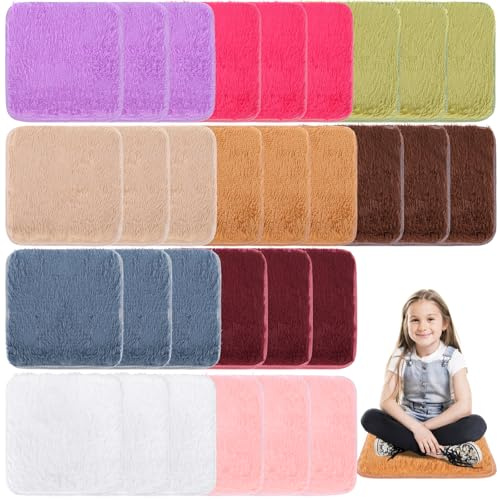 30 Pack Kids Crazy Carpet Square Seats 16 Inch Soft Rainbow Floor Rug Mats Colorful Floor Rug Cushions Educational Classroom Rugs for School Home Group Activities Learning Spot Markers Play Areas